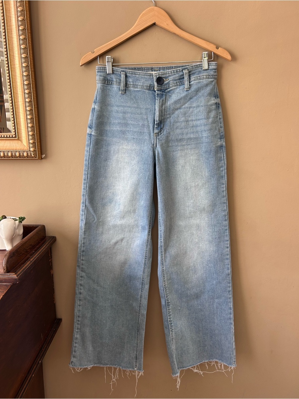 Oat New York Wide Leg Jeans Light Wash Raw Fray Hem Size 4 / 27 - Picture 2 of 6